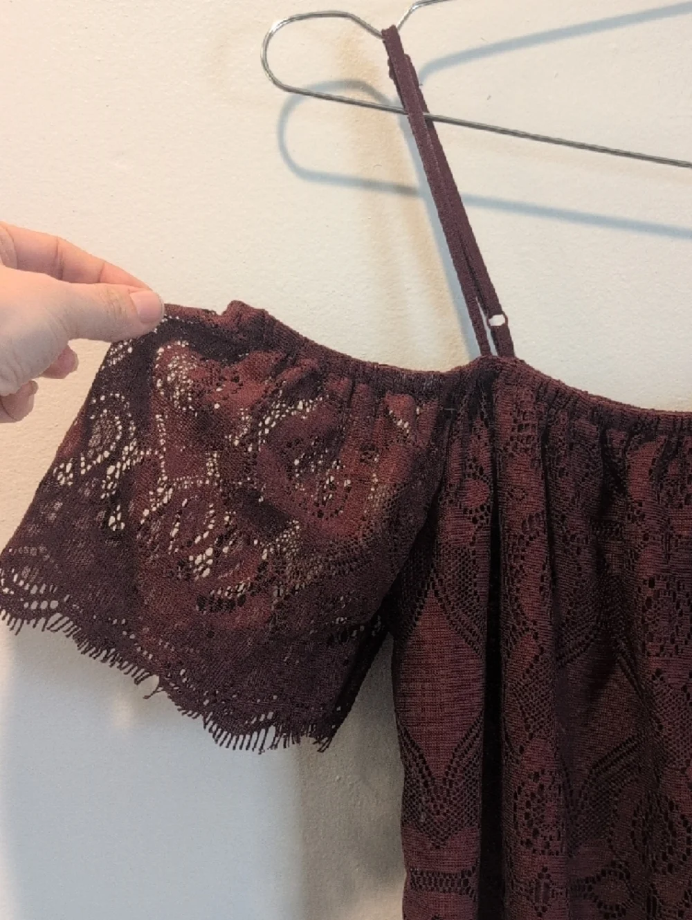 Ultra Flirt Plum Lace Off-Shoulder Mini Dress - Picture 4 of 7